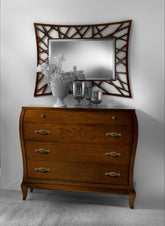 Comò contenitore classico in legno, 4 Cassetti, finitura ciliegio con decoro in noce collezione Arte Visconti Piombini Mobili Classici Italiani P4333